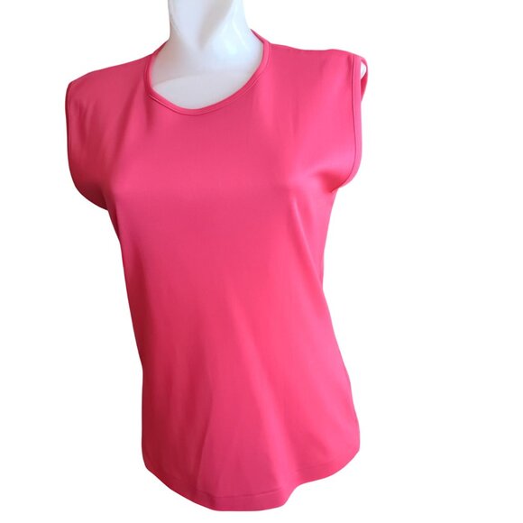 Vintage Womens Top LARGE Ultra Thin Polyester Slinky Sleeveless HOT RED Zipback - Picture 4 of 7